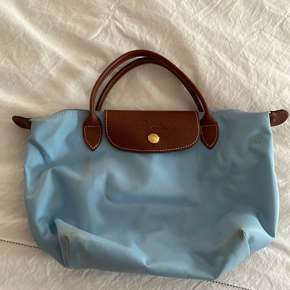 Baby blue Longchamp small tote